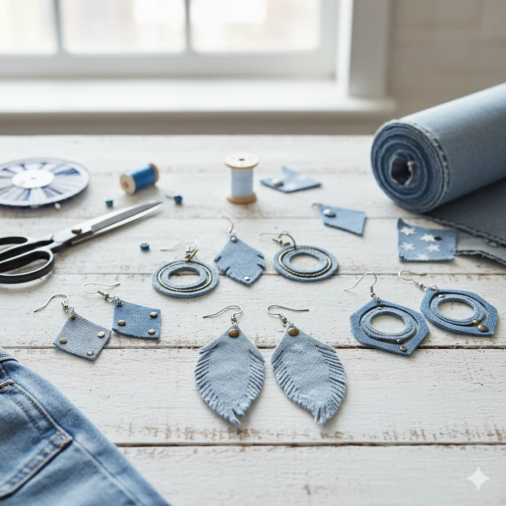 17 Creative Recycled Jewelry DIY Ideas for Eco-Friendly Fashion 17 Recycled Denim Earrings
