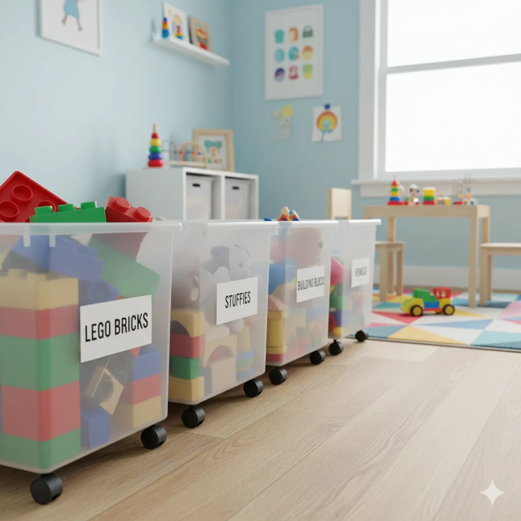 30 Easy & Simple Storage Ideas for a Minimalist & Organized Home 29 Rolling Toy Storage Bins