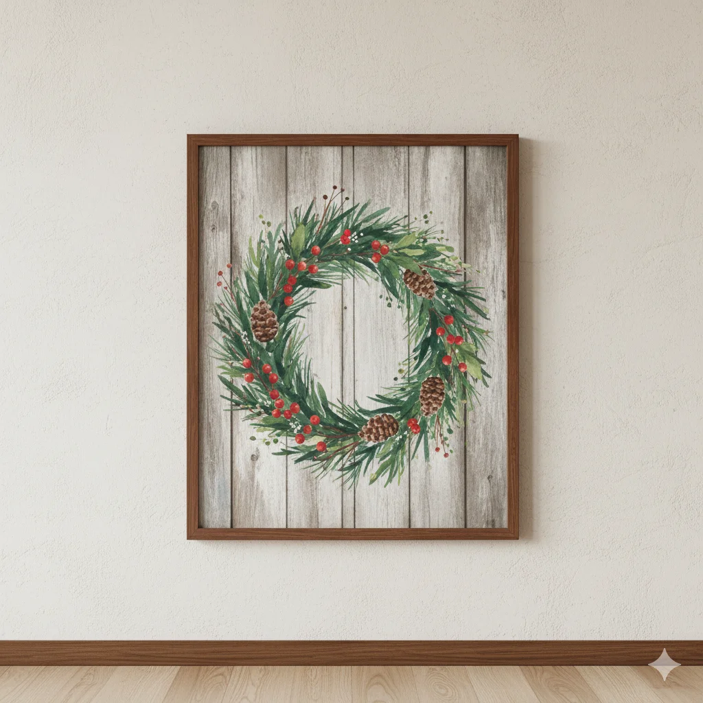 17 Easy Printable Christmas Wall Art Ideas For 2025 14 Rustic Christmas Wreath Art