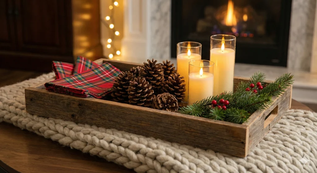 15 Festive Christmas Tray Decorating Ideas for Every Style 2 Rustic Pinecone Tray