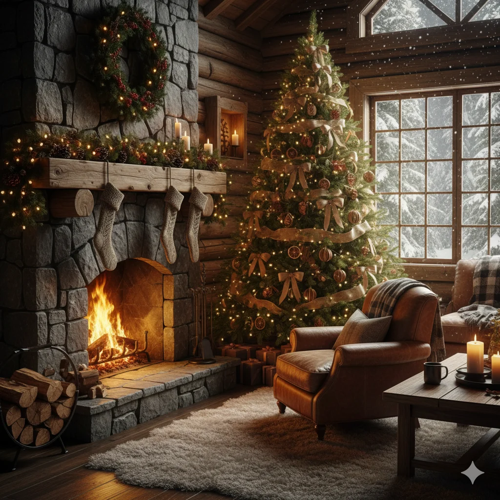 15 Cozy Christmas Living Room Ideas to Transform Your Home This Holiday Season 4 Rustic chritmas cabin