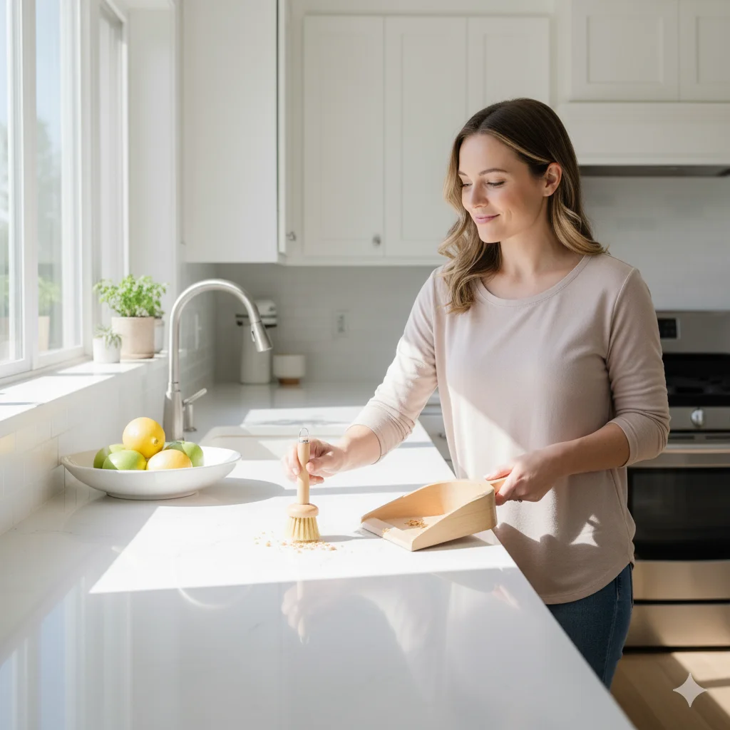13 Easy Kitchen Cleaning Hacks for Busy Moms 5 Sweep Crumbs Instantly