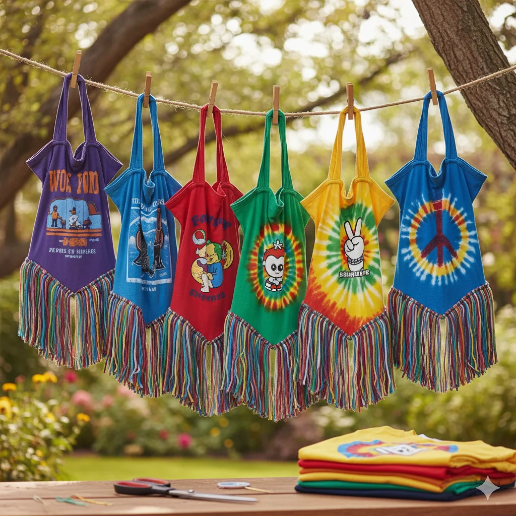 10 DIY recycled craft ideas for kids and family activities 6 Transform old t shirts into colorful tote bags