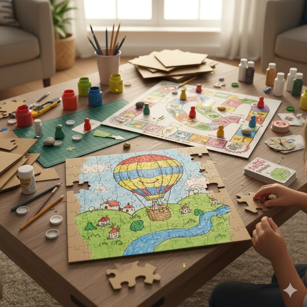 10 DIY recycled craft ideas for kids and family activities 5 Upcycle cardboard into DIY puzzles or games