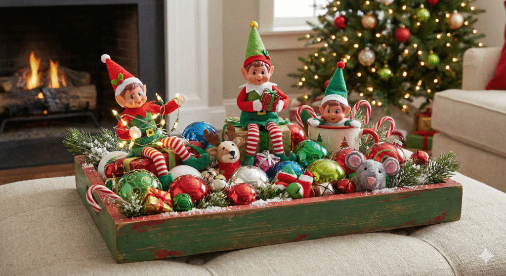 15 Festive Christmas Tray Decorating Ideas for Every Style 16 Whimsical Elf Ornament Tray