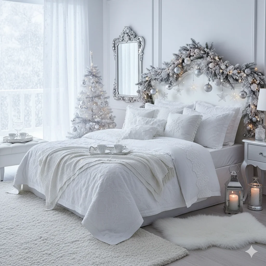 15 Beautiful Christmas Bedroom Decor Ideas 10 Winter Wonderland White Bedroom