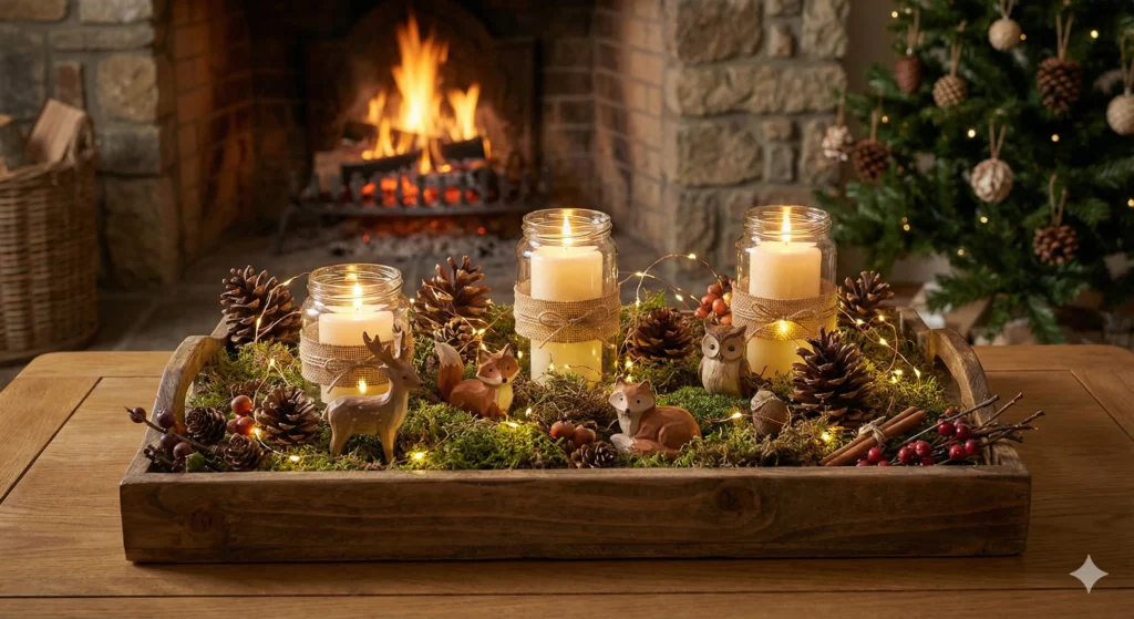 15 Festive Christmas Tray Decorating Ideas for Every Style 13 Woodland Christmas Tray