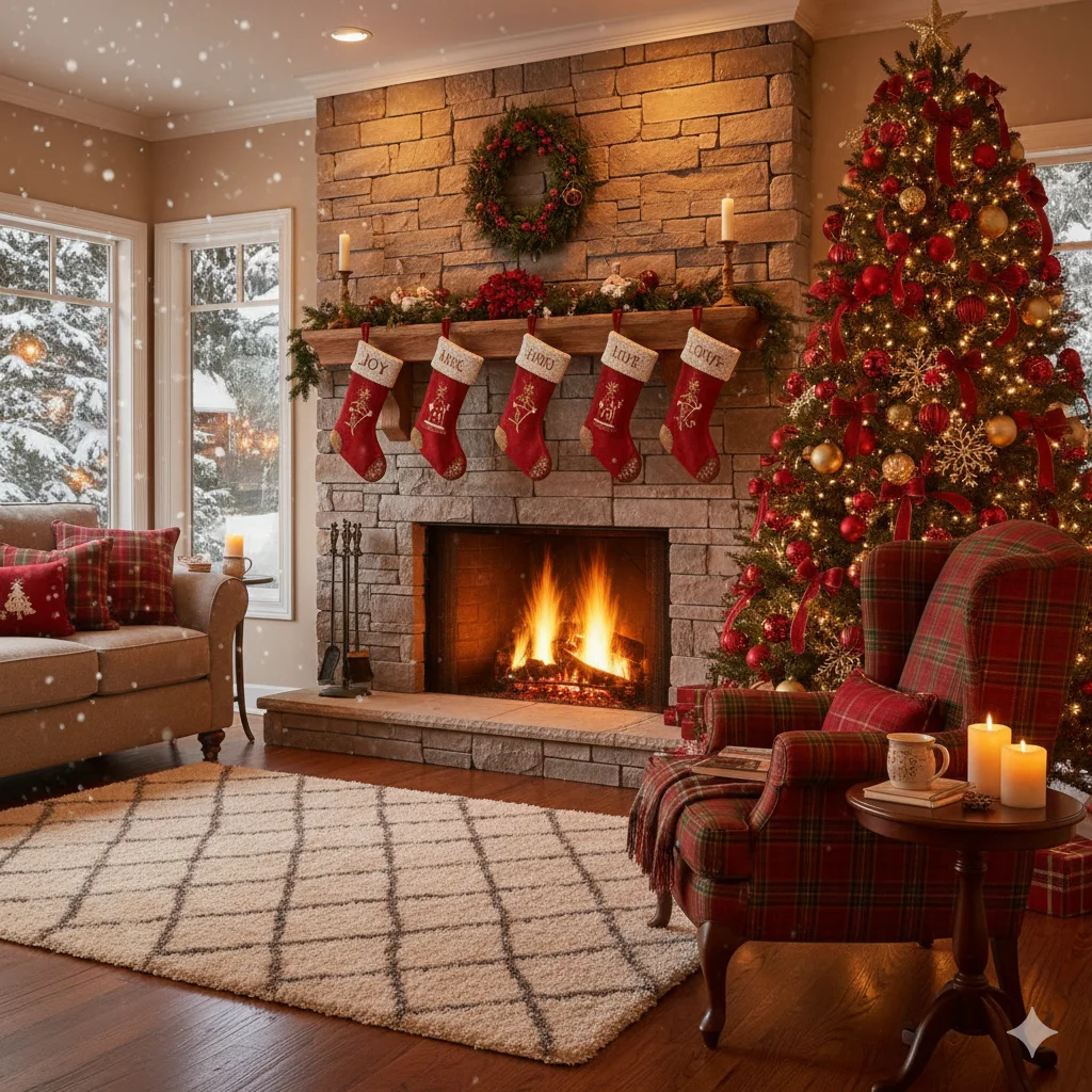 15 Cozy Christmas Living Room Ideas to Transform Your Home This Holiday Season 2 charming fire place