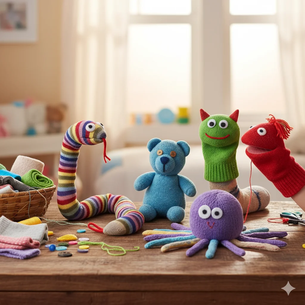 10 DIY recycled craft ideas for kids and family activities 14 socks into stuffed animals or puppets