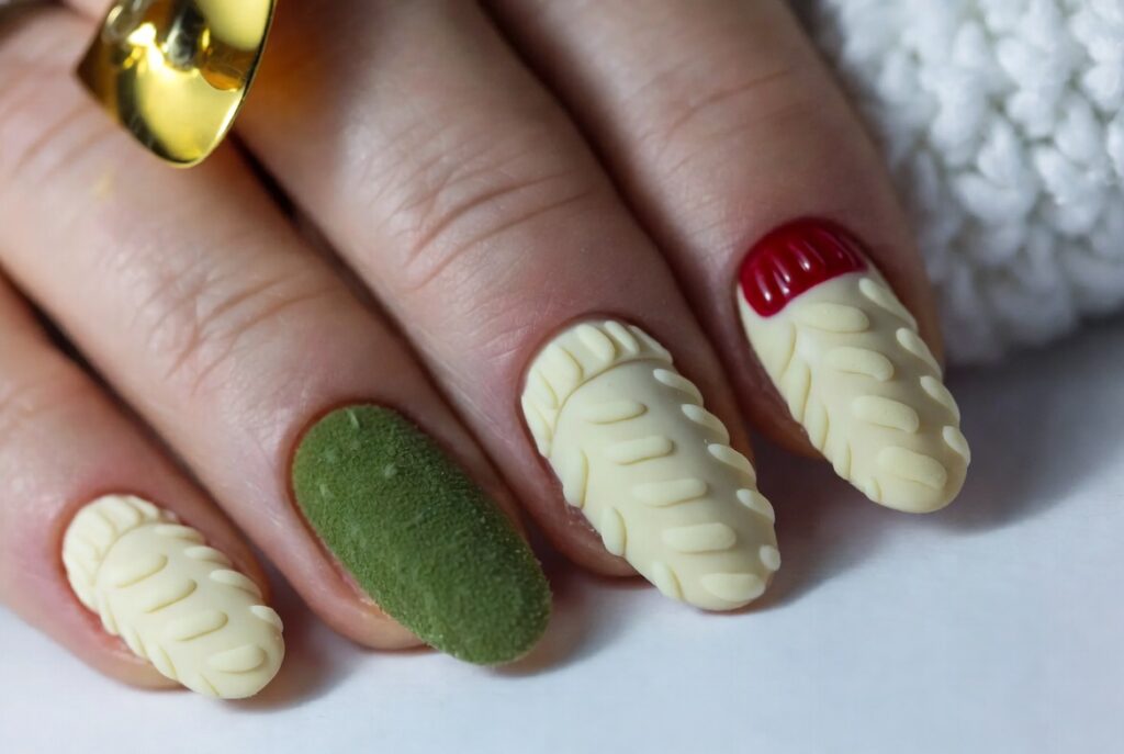 20 Christmas Nail Ideas 2025 – Trendy, Classy & Aesthetic Holiday Nails 8 sweater texture nails