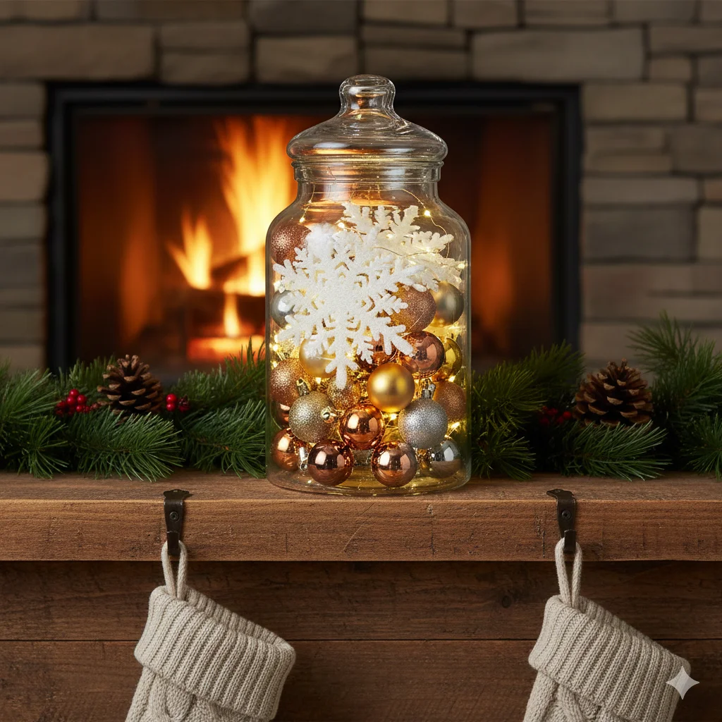 11 Budget-Friendly Christmas Apothecary Jars That Still Feel Luxurious 8 Apothecary jar filled with snowflakes