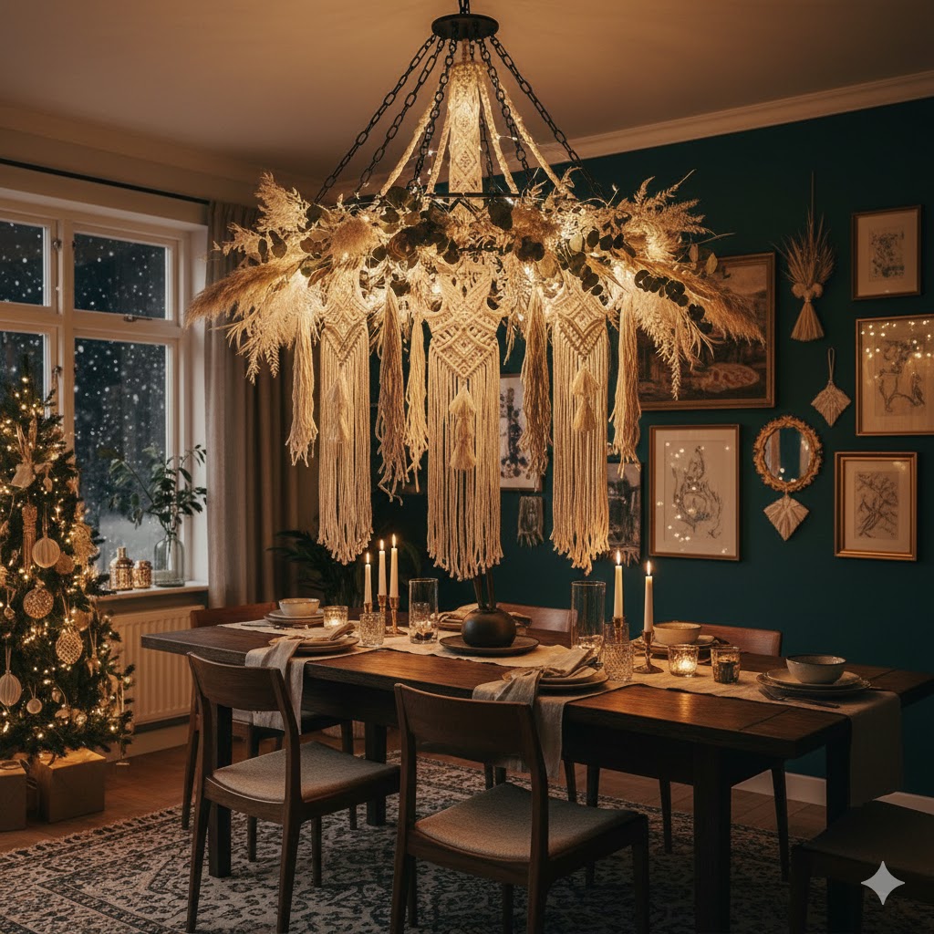17 Christmas Chandelier Decorating Ideas to Elevate Your Holiday Decor 14 Boho Christmas chandelier