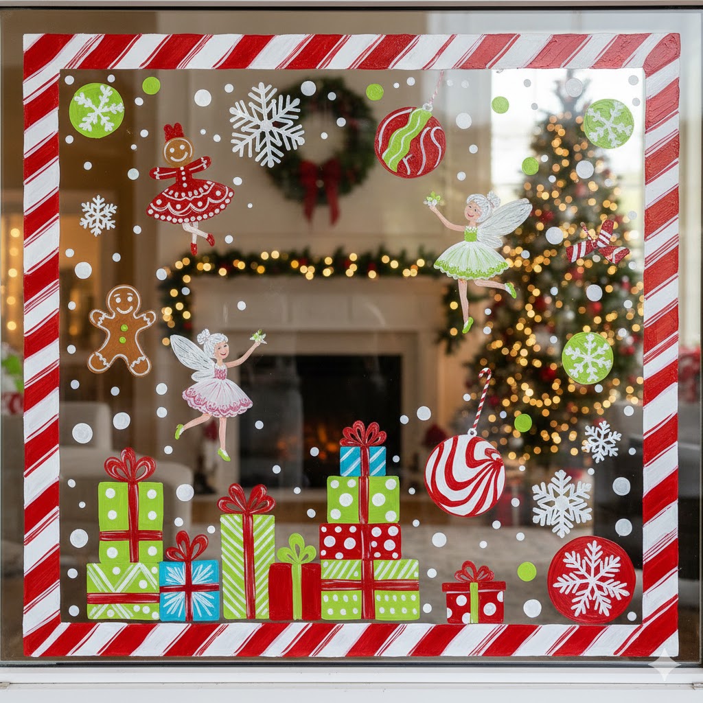 11 Christmas Window Painting & Decorating Ideas (Festive, Easy & Trending) 4 Candy Cane Border