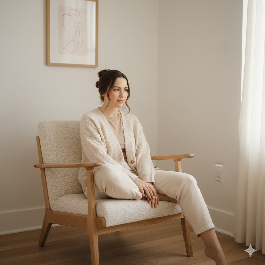 21 Creative At-Home Photoshoot Ideas for Aesthetic Indoor Photography (With Easy Setup Tips) 20 Chair Pose Editorial