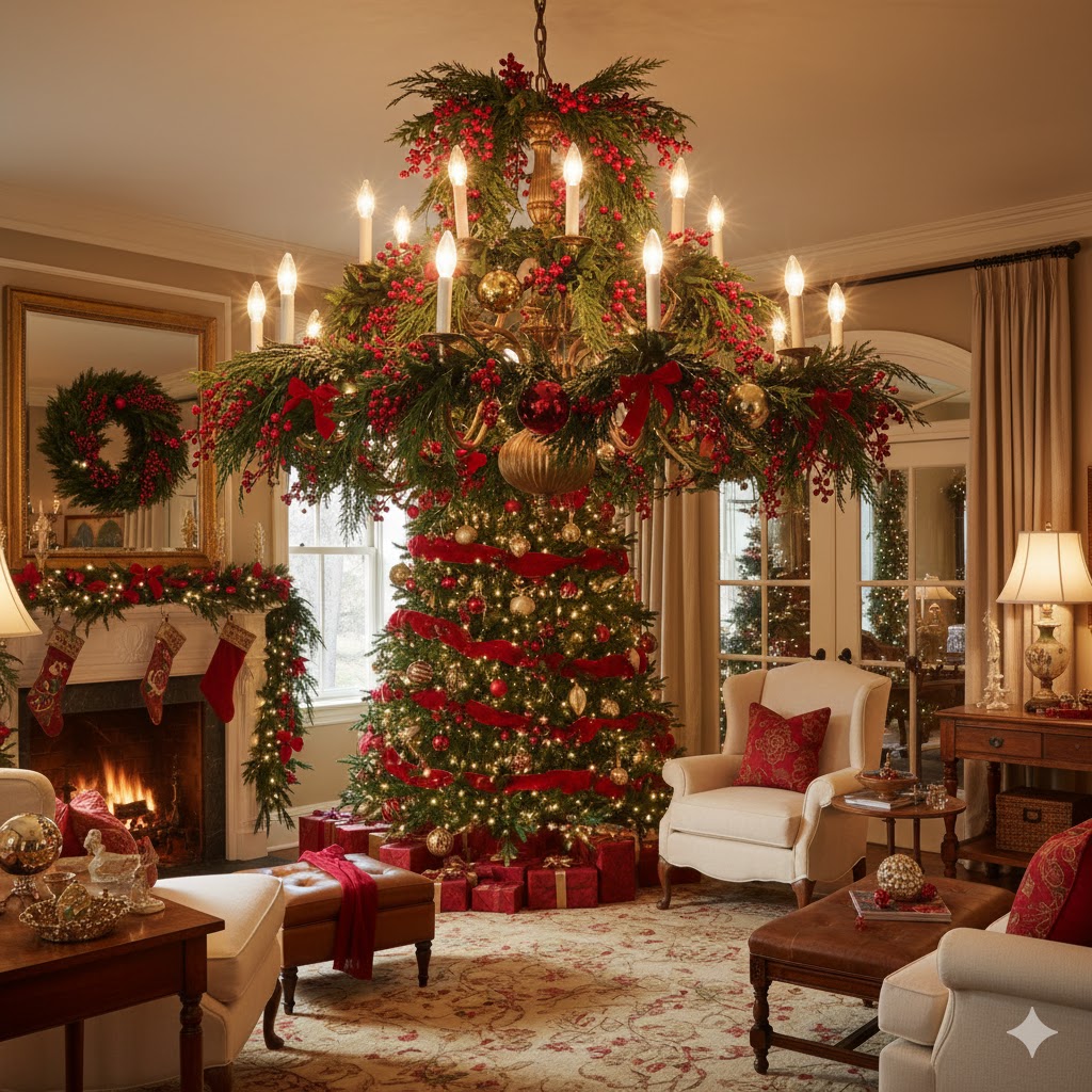 17 Christmas Chandelier Decorating Ideas to Elevate Your Holiday Decor 13 Christmas chandelier decorated with red berry