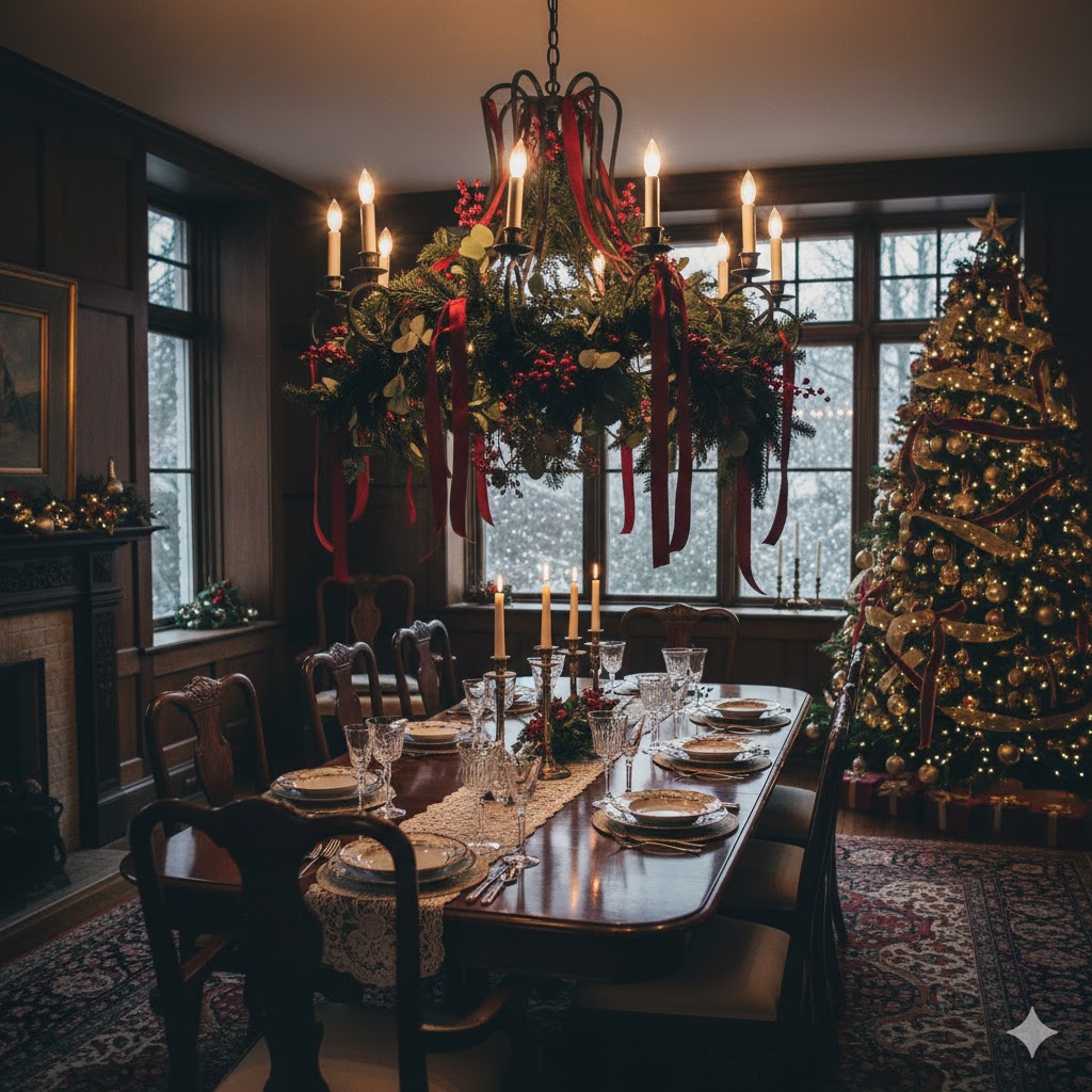 17 Christmas Chandelier Decorating Ideas to Elevate Your Holiday Decor 11 Classic candle style Christmas chandelier