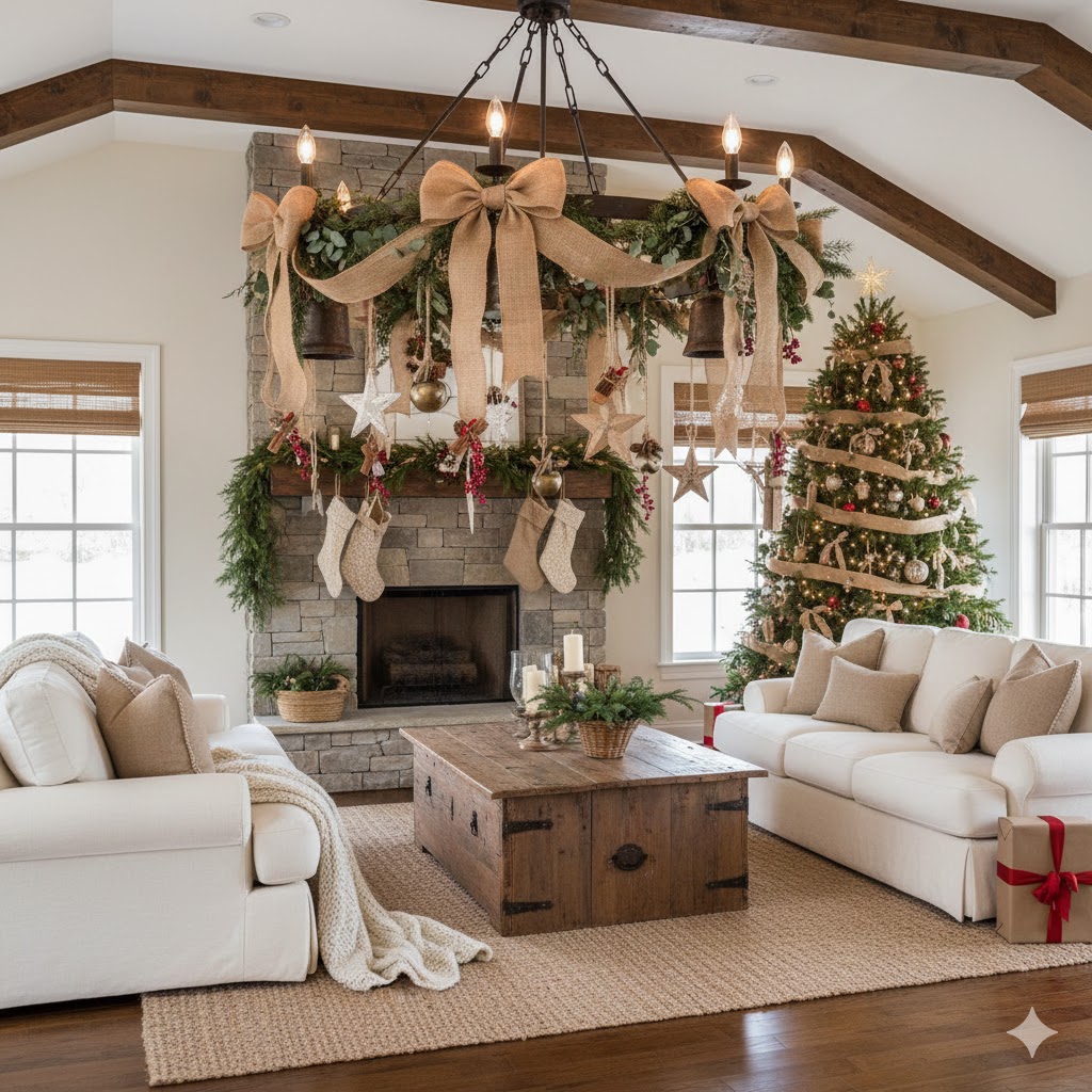 17 Christmas Chandelier Decorating Ideas to Elevate Your Holiday Decor 9 Farmhouse Christmas chandelier
