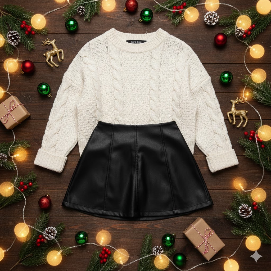 Faux Leather Skirt Oversized Sweater