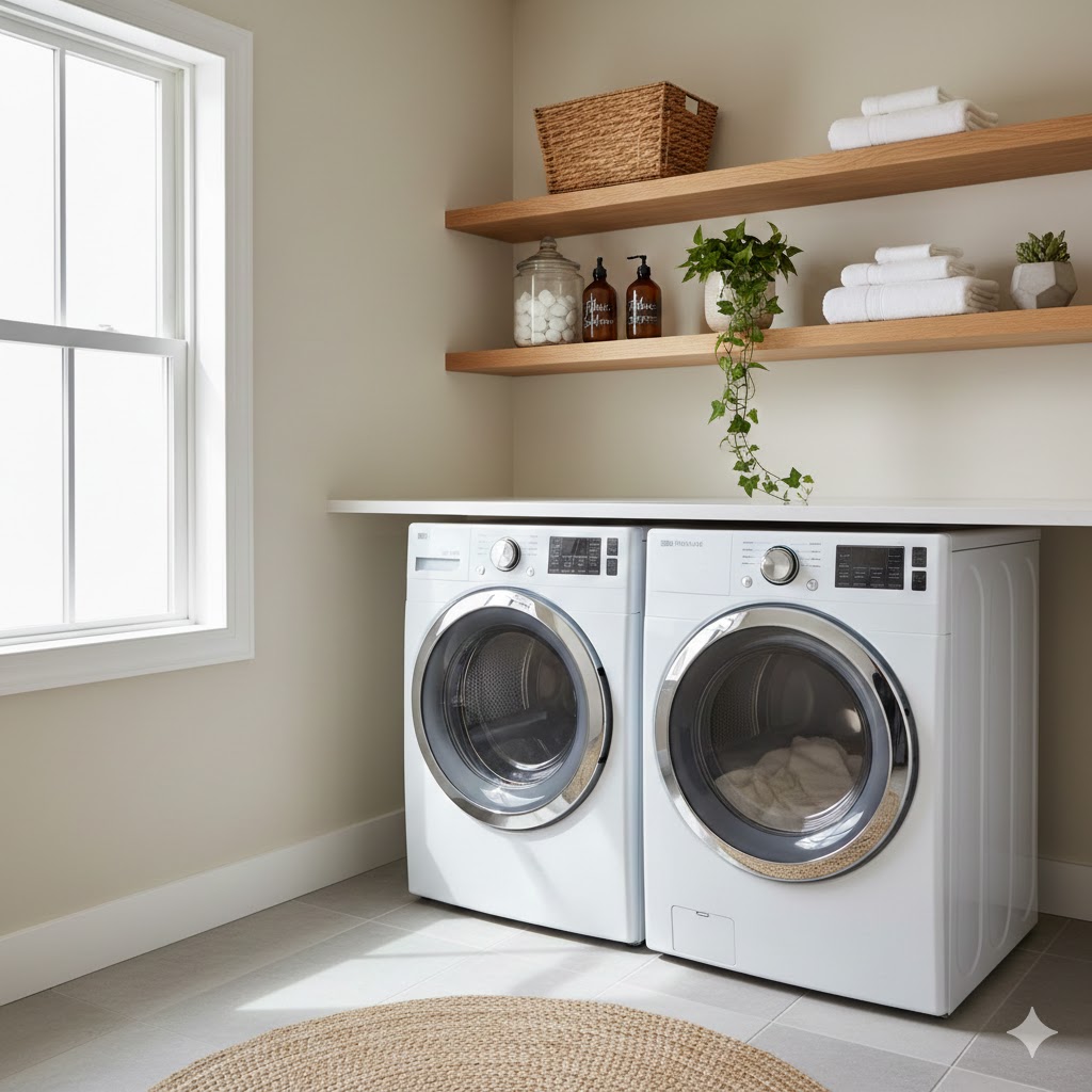 7 Laundry Room Shelf Ideas to Maximize Space and Style 2 Floating Wall Shelves