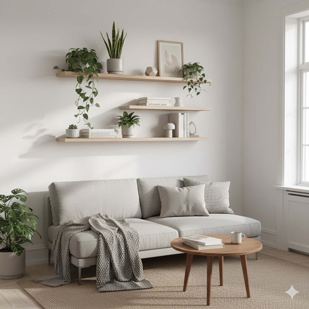 Floating wall shelves with plants