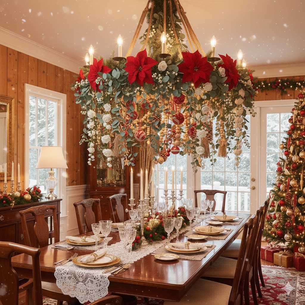 17 Christmas Chandelier Decorating Ideas to Elevate Your Holiday Decor 8 Floral Christmas Chandelier