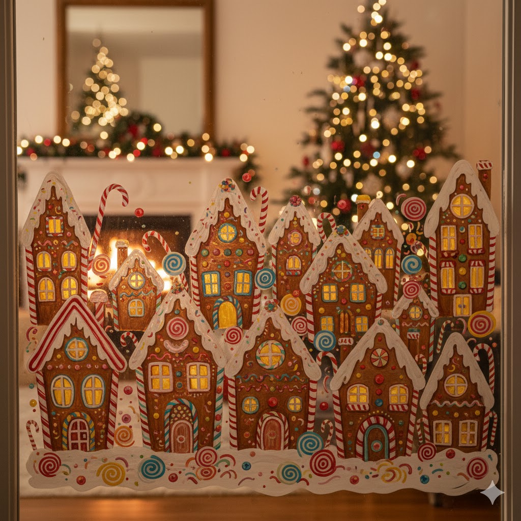 11 Christmas Window Painting & Decorating Ideas (Festive, Easy & Trending) 6 Gingerbread Village