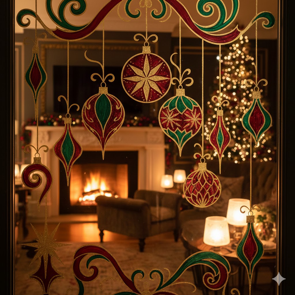 11 Christmas Window Painting & Decorating Ideas (Festive, Easy & Trending) 9 Hanging Ornaments