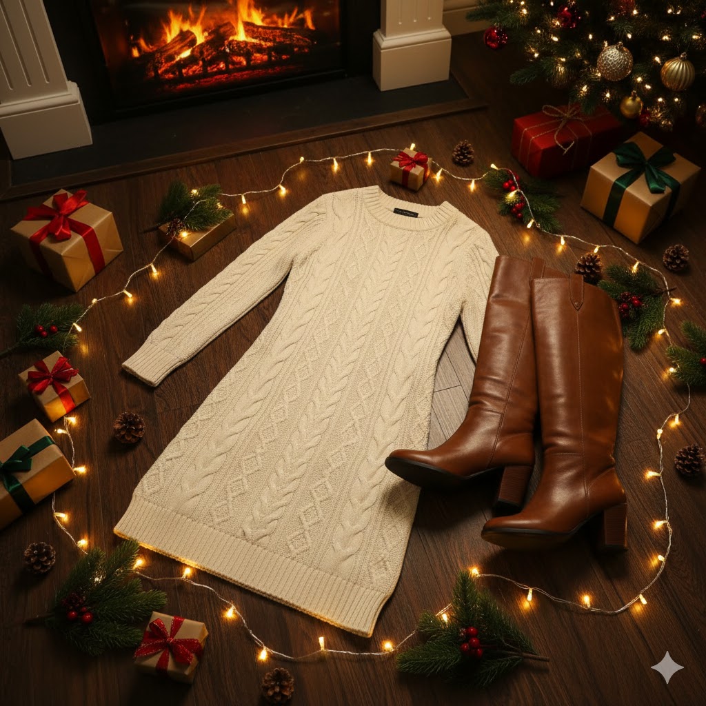 Knit Dress Knee high Boots