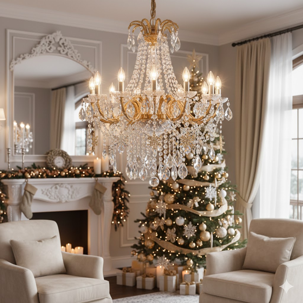 17 Christmas Chandelier Decorating Ideas to Elevate Your Holiday Decor 5 Luxury crystal chandelier