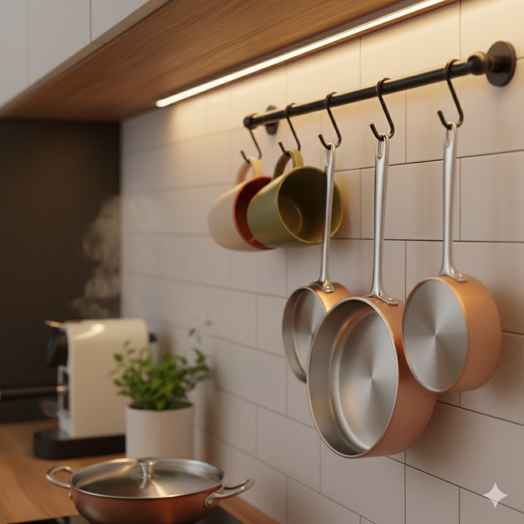 Mounted hook bar with mugs