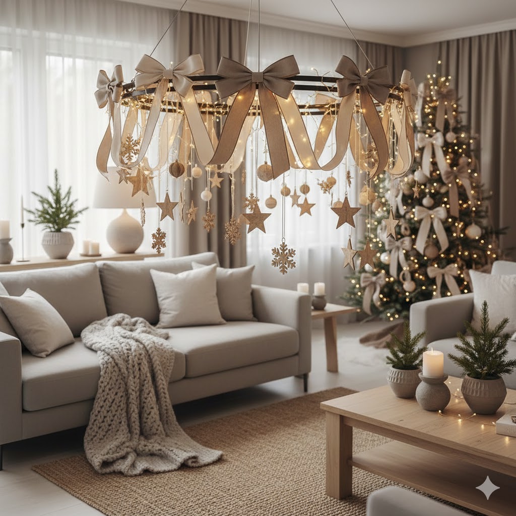 17 Christmas Chandelier Decorating Ideas to Elevate Your Holiday Decor 17 Neutral Christmas chandelier