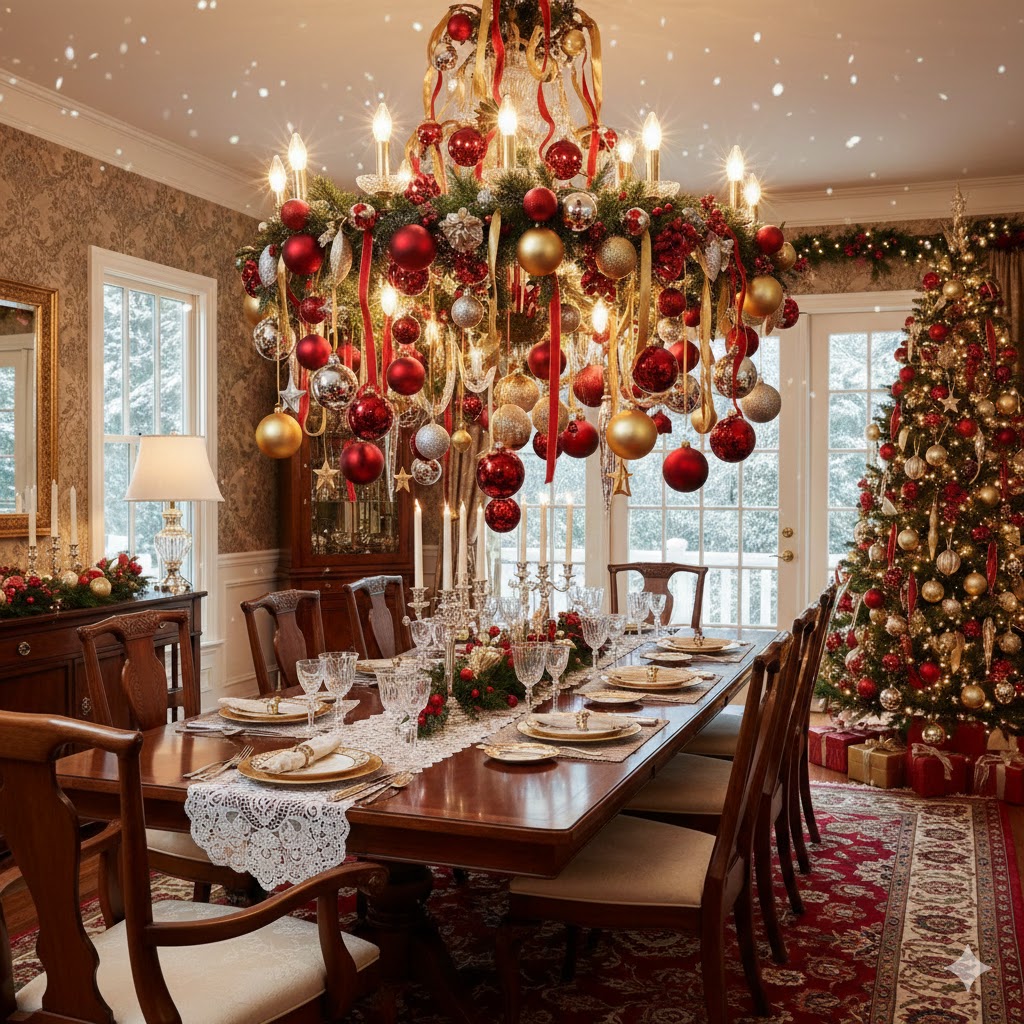 17 Christmas Chandelier Decorating Ideas to Elevate Your Holiday Decor 3 Ornament Filled Christmas Chandelier