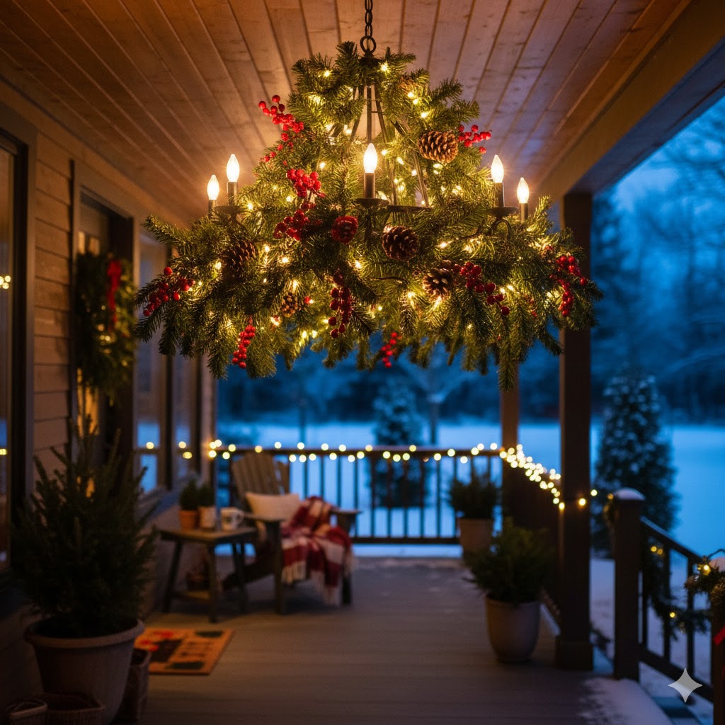 17 Christmas Chandelier Decorating Ideas to Elevate Your Holiday Decor 16 Outdoor Christmas chandelier