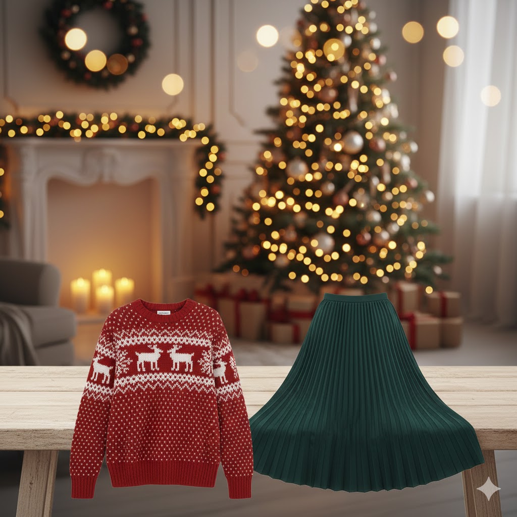 Patterned Christmas Sweater Midi Skirt