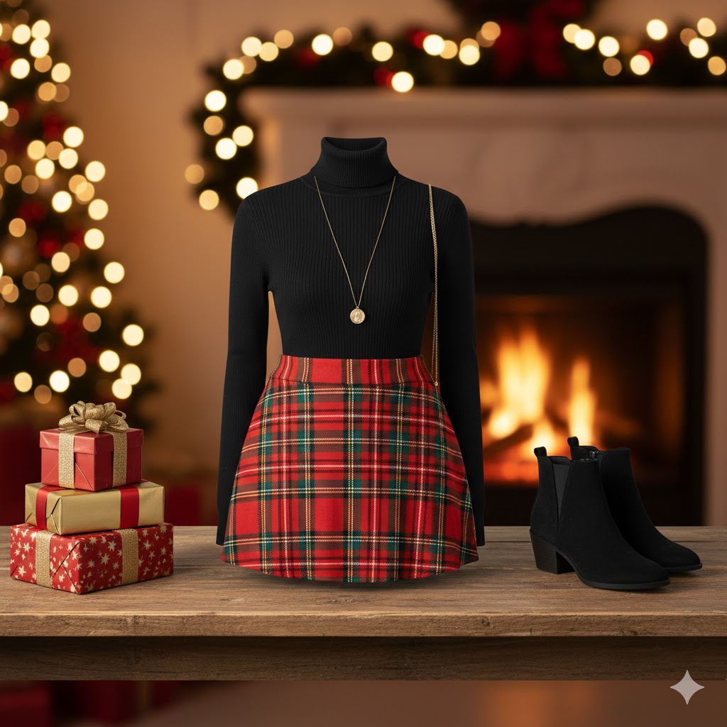 Plaid Skirt Turtleneck