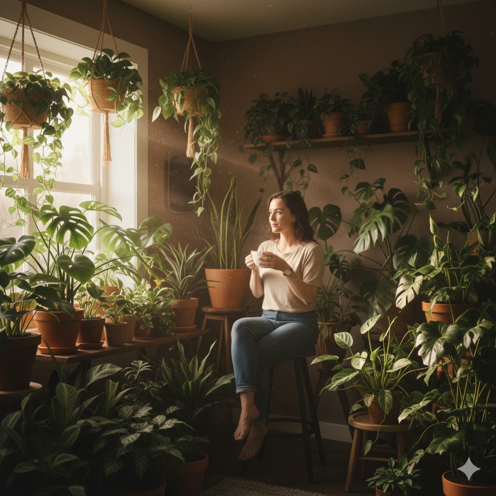 21 Creative At-Home Photoshoot Ideas for Aesthetic Indoor Photography (With Easy Setup Tips) 8 Plant Corner Portrait