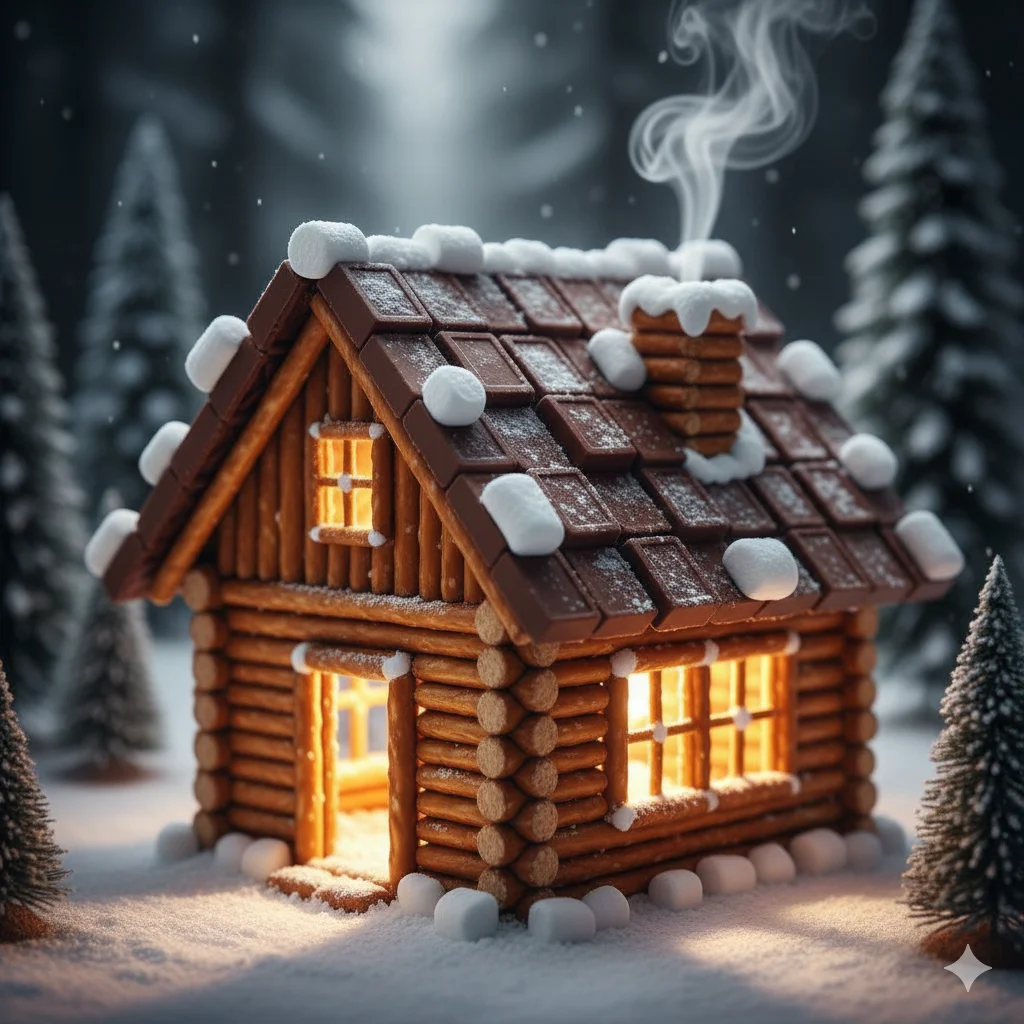 13 Creative Gingerbread House Ideas for 2026 4 Rustic Pretzel Log Cabin