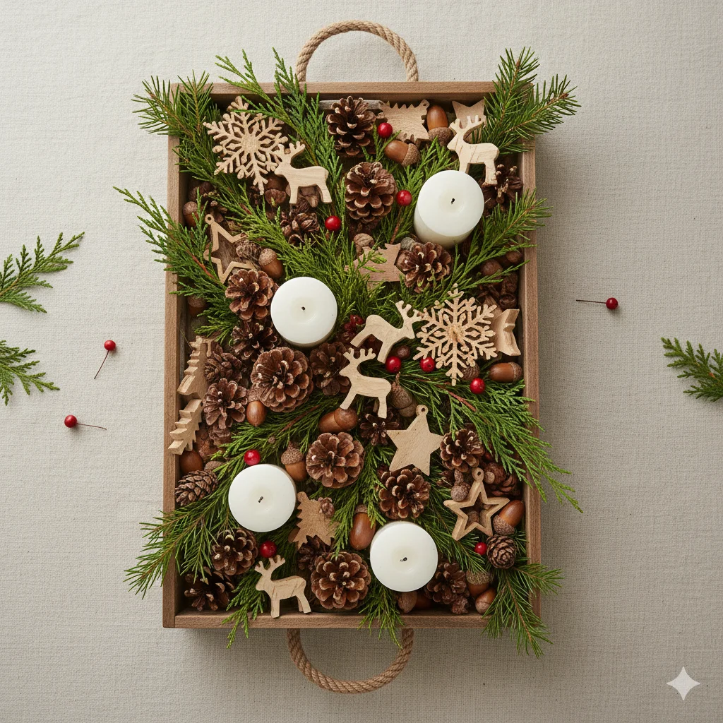 10 Stunning Christmas Centerpiece Tray Ideas for a Festive Table 2 Rustic Wooden Ornaments