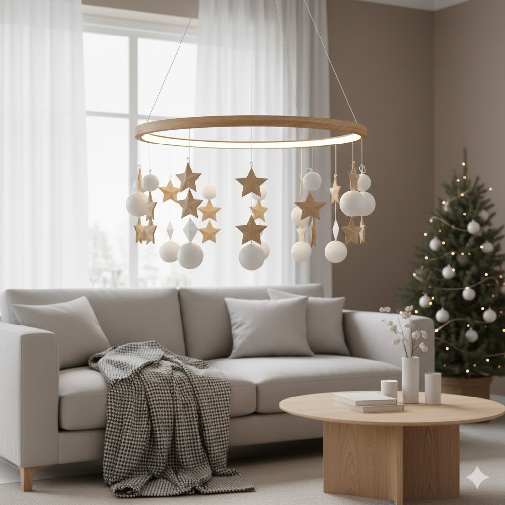 17 Christmas Chandelier Decorating Ideas to Elevate Your Holiday Decor 7 Scandinavian Christmas chandelier