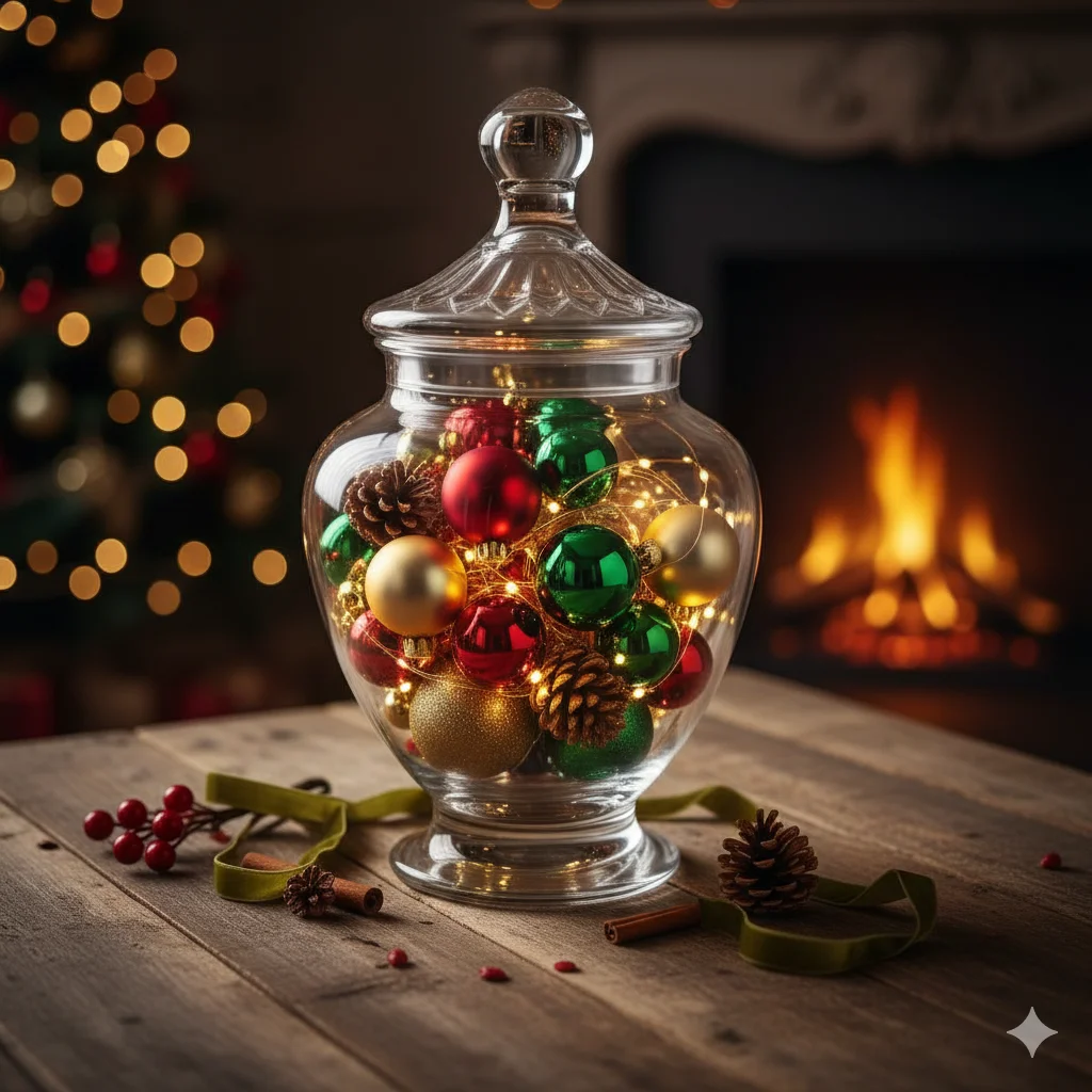 11 Budget-Friendly Christmas Apothecary Jars That Still Feel Luxurious 2 apothecary jar on a rustic wooden table