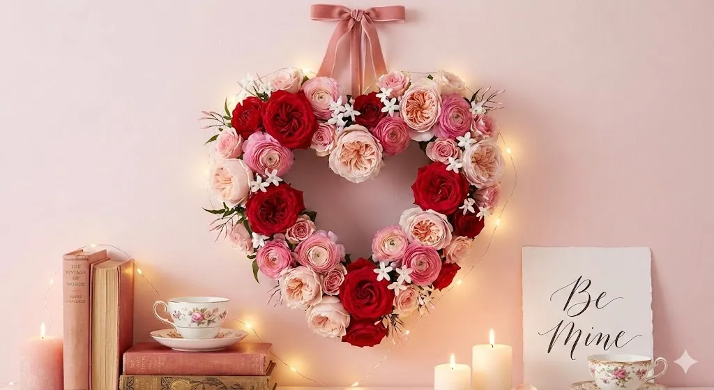 A romantic heart shaped wreath