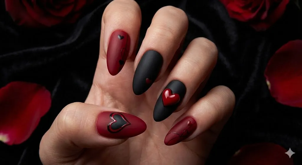 Black Red Valentine Nails 1