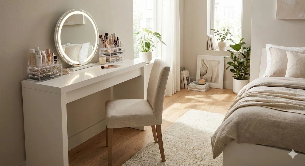 16 Gorgeous Makeup Vanity Ideas for Stylish & Organized Beauty Spaces 2 Chic White Minimalist Vanity