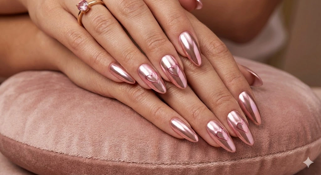 20 Nail Ideas for Valentine’s Day That Everyone Will Love 17 Chrome Valentine Nails