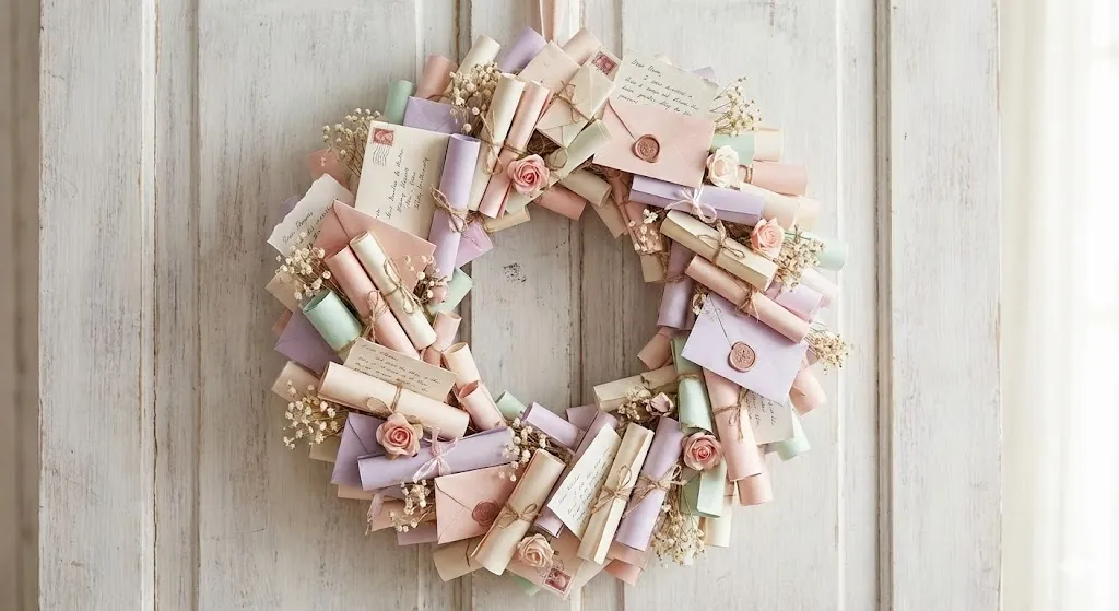 Creative Valentine wreath made of mini love letters