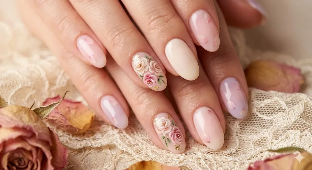Floral Valentine Nail Art