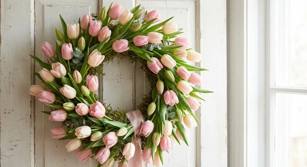 Fresh tulip Valentine wreath