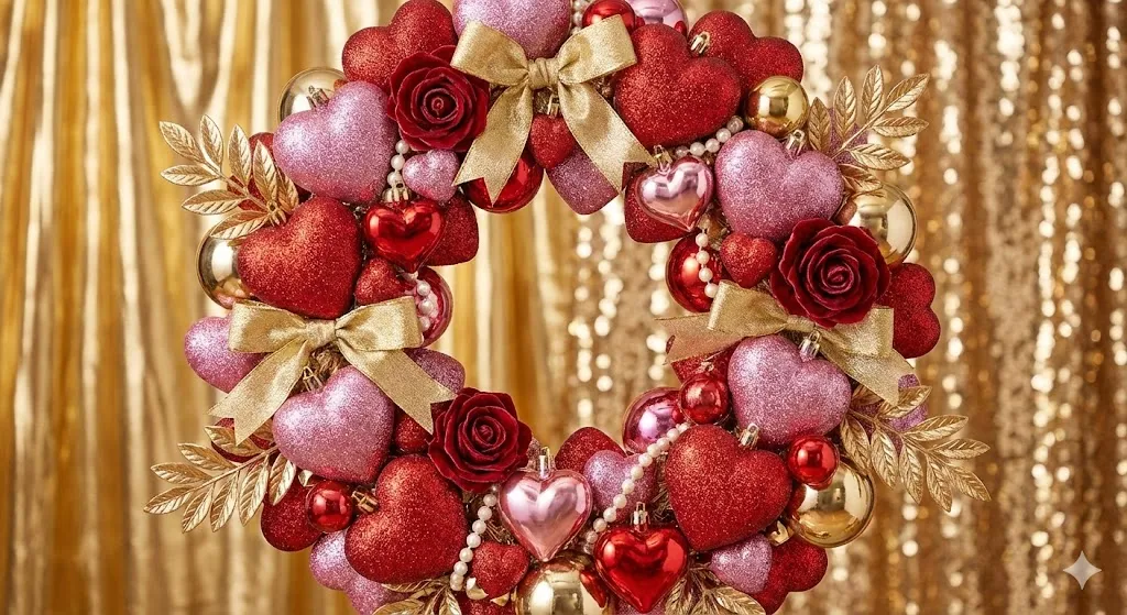 Glam Valentine wreath with glitter hearts