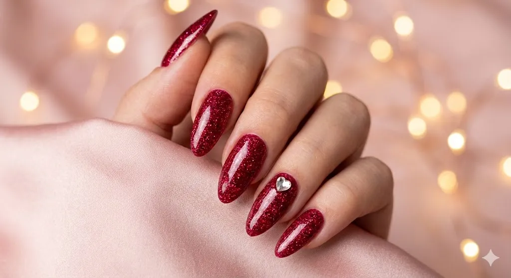 Glitter Valentine Nails 1