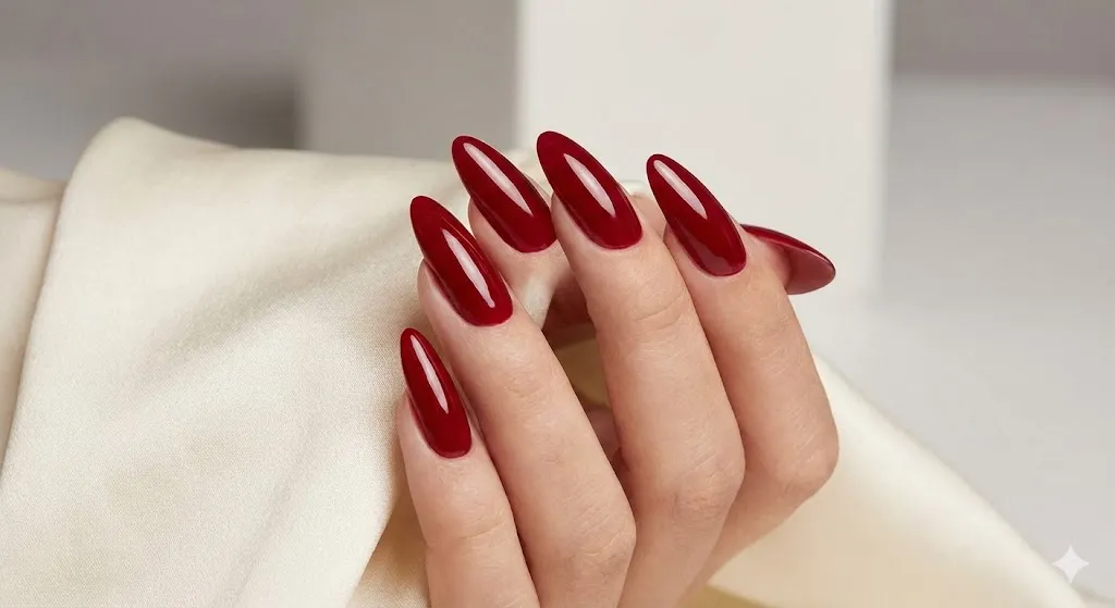 Glossy Red Almond Nails